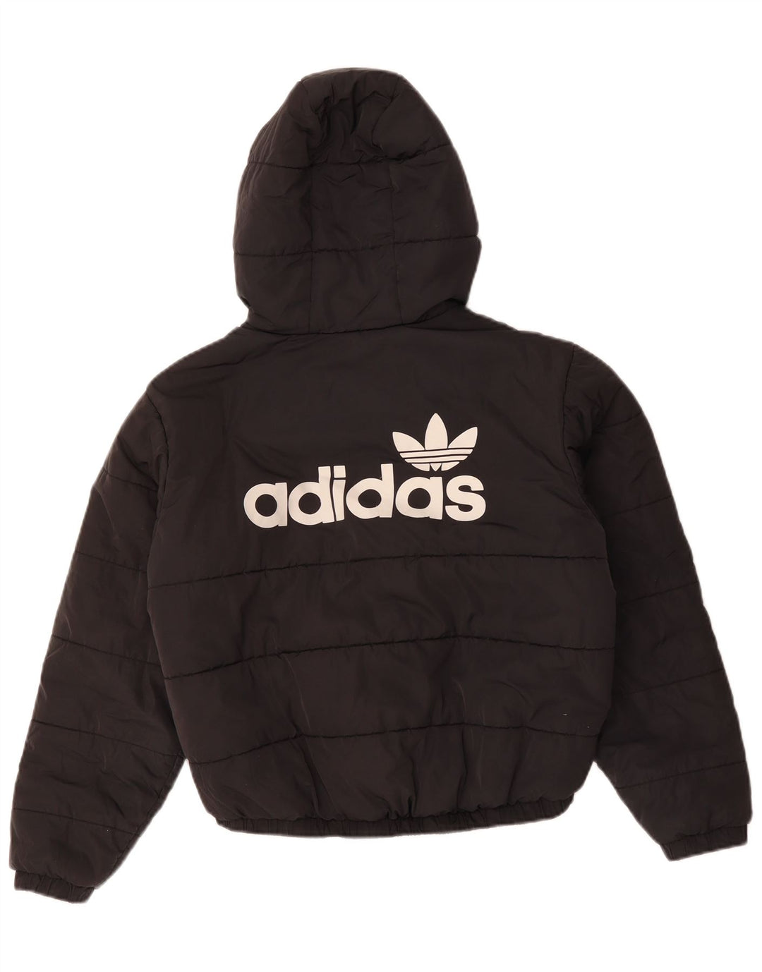 Adidas Dame Oversized grafisk hættepolstret jakke UK 10 Small Black