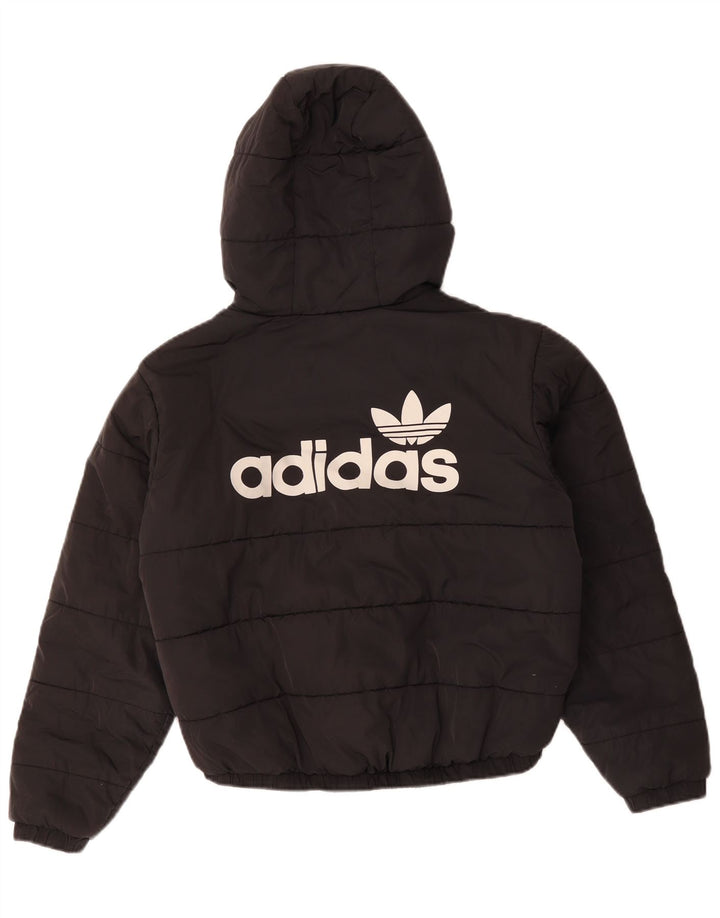 Adidas Dame Oversized grafisk hættepolstret jakke UK 10 Small Black