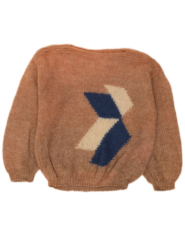 Vintage Dame Boat Neck Jumper Sweater UK 18 XL Brun Colourblock