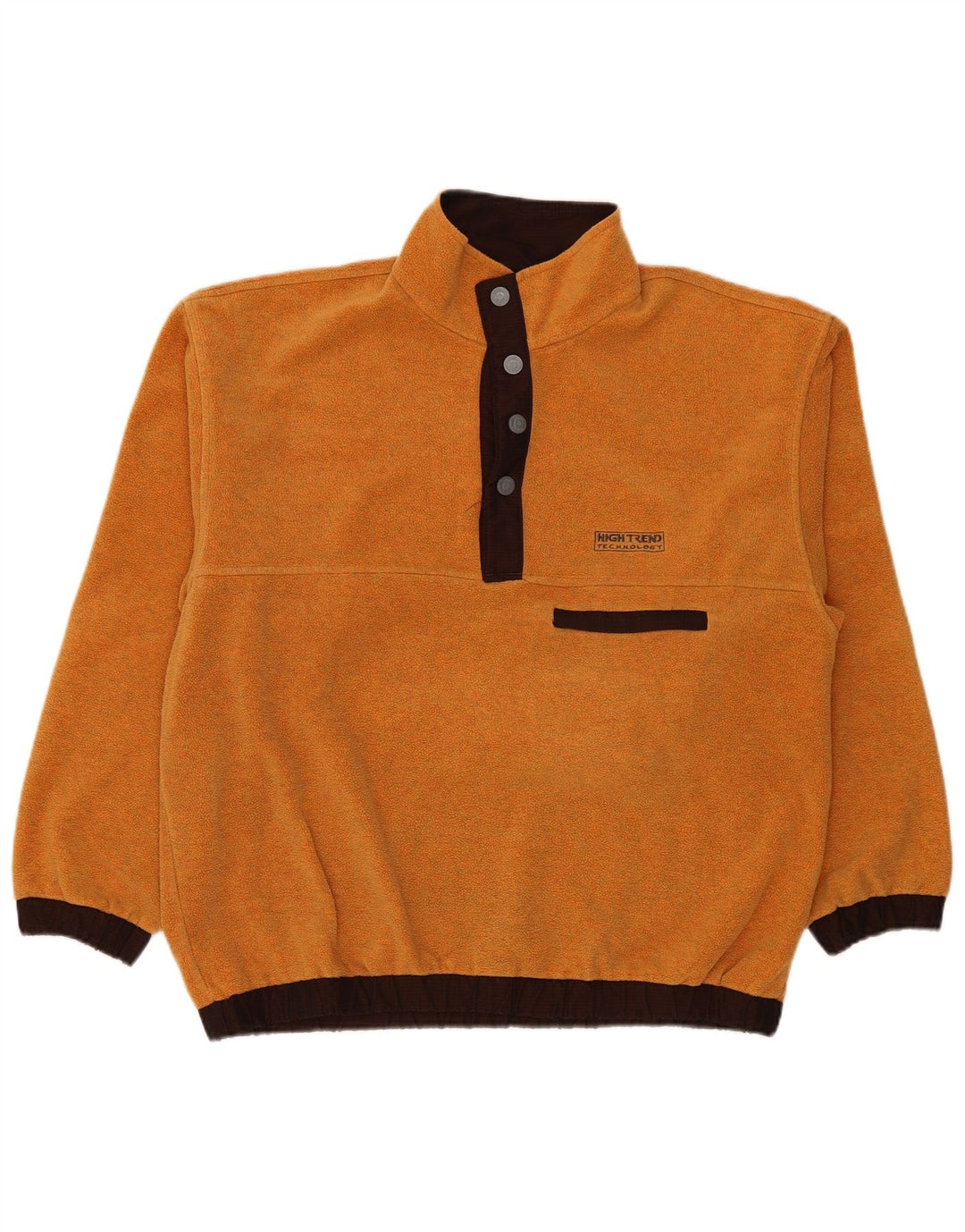 Vintage Herre Button Neck Fleece Jumper XL Orange Polyester