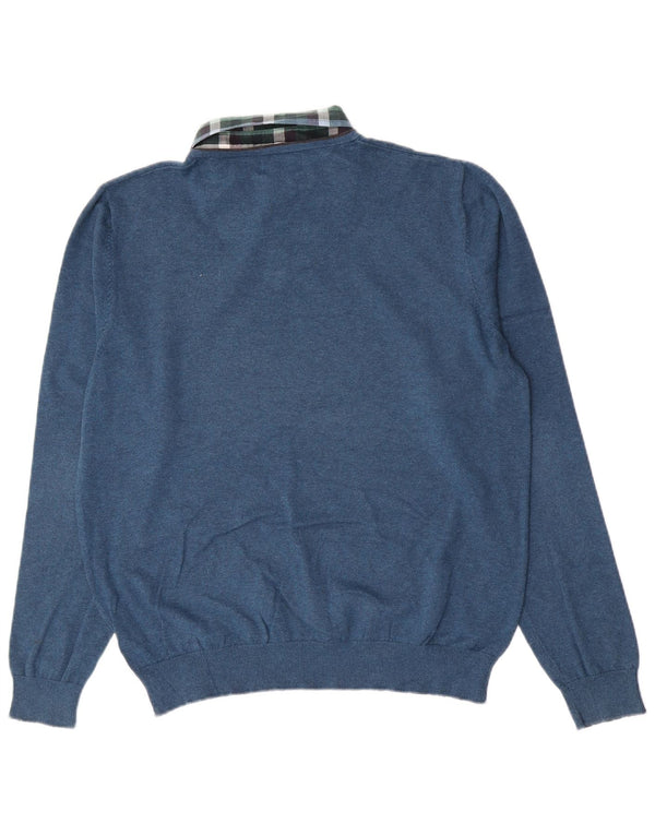 Marks & Spencer Herre Regular Fit Polo Neck Jumper Sweater Large Blue