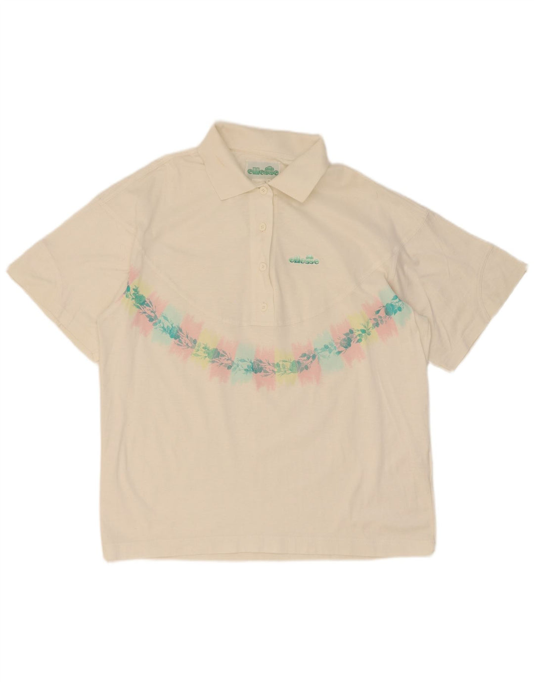Ellesse Dame Polo Shirt IT 44 Medium White Floral Bomuld