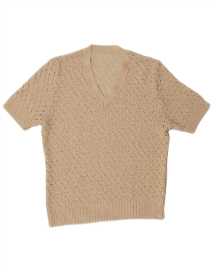 VINTAGE Dame Kortærmet V-hals sweater IT 42 Medium Off White