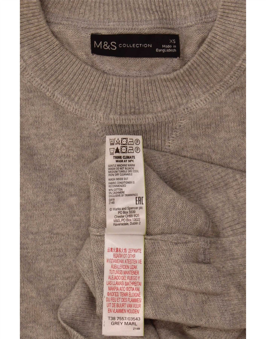 Marks & Spencer Herre sweater med rund hals XS Grå bomuld