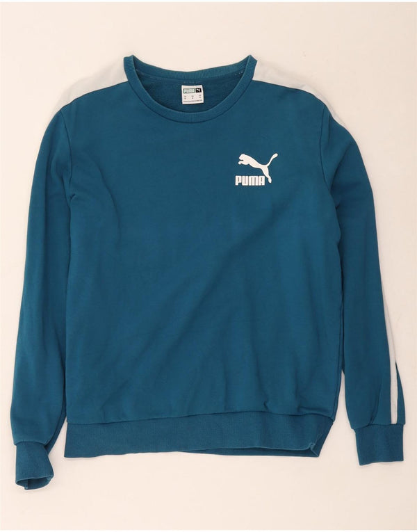 Puma Dame Sweatshirt Jumper UK 14 Medium Blue Colourblock Bomuld