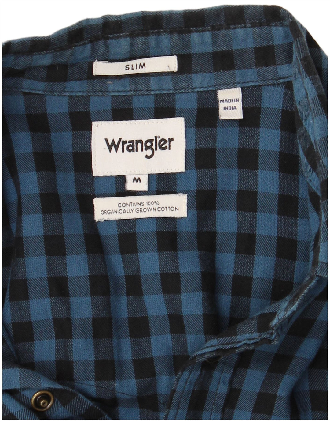 WRANGLER Herre Slim Flannel Shirt Medium Blue Gingham Cotton