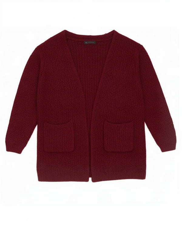 Marks & Spencer Dame Open Cardigan Sweater UK 14 Medium Burgundy Akryl