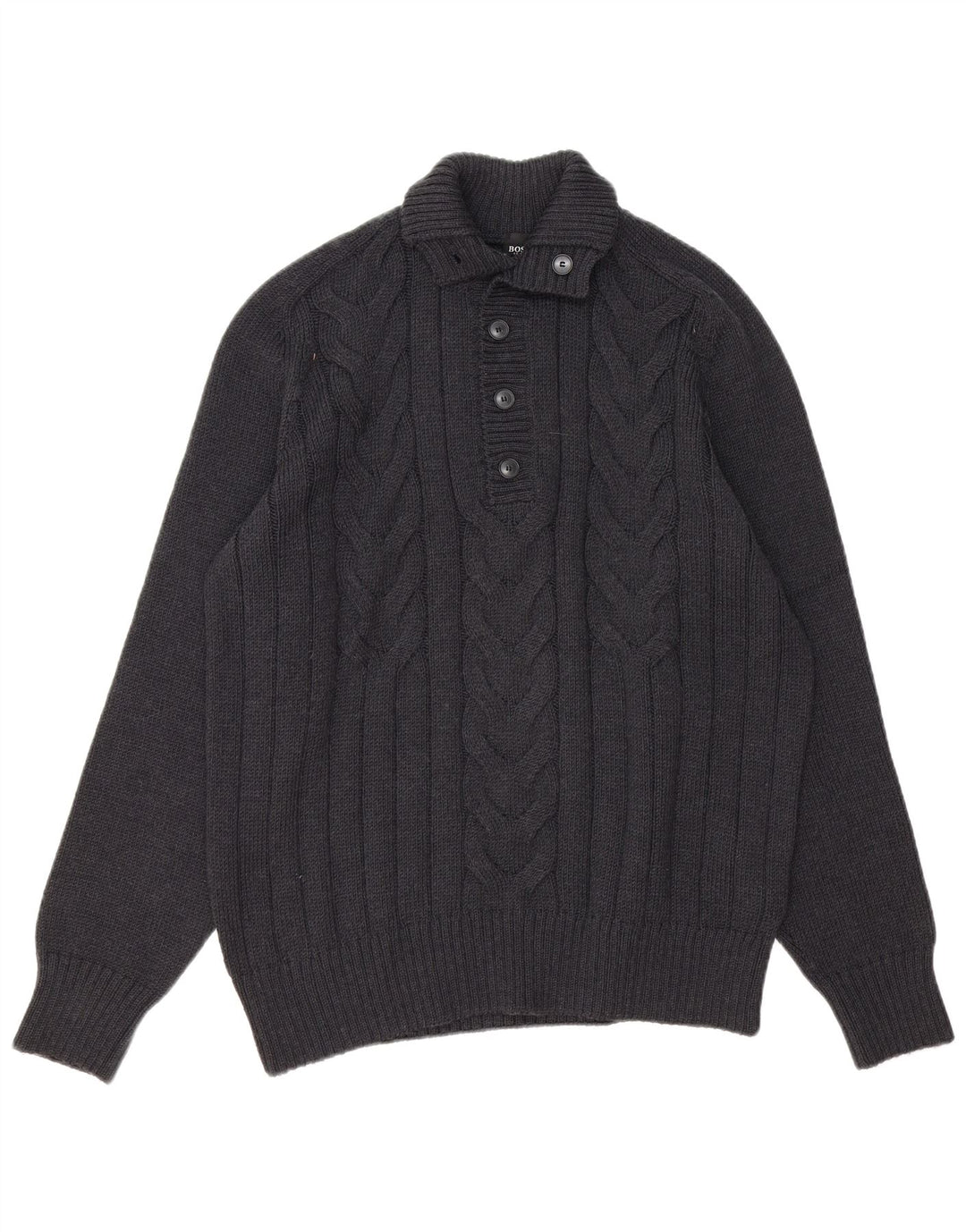 Hugo Boss Herre Slim Fit Button Neck Jumper Sweater XL Grå