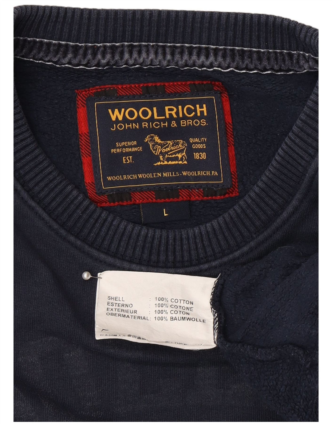 Woolrich Herre Grafisk Sweatshirt Jumper Stor Marineblå Bomuld