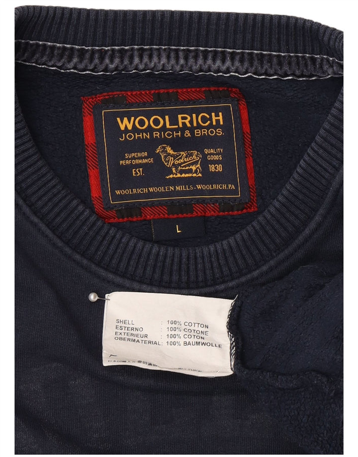 Woolrich Herre Grafisk Sweatshirt Jumper Stor Marineblå Bomuld
