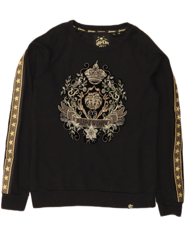 Superdry Graphic Sweatshirt Jumper UK 12 Medium Sort Bomuld