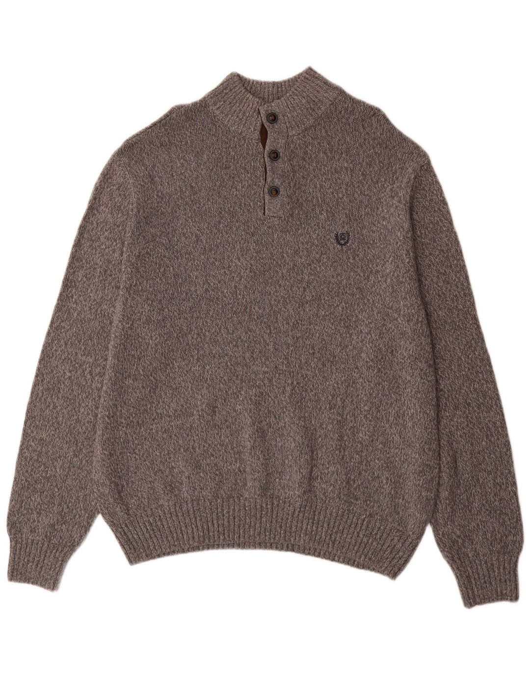 Chaps Herre Big Button Neck Jumper Sweater 2XL Grå Flecked Bomuld