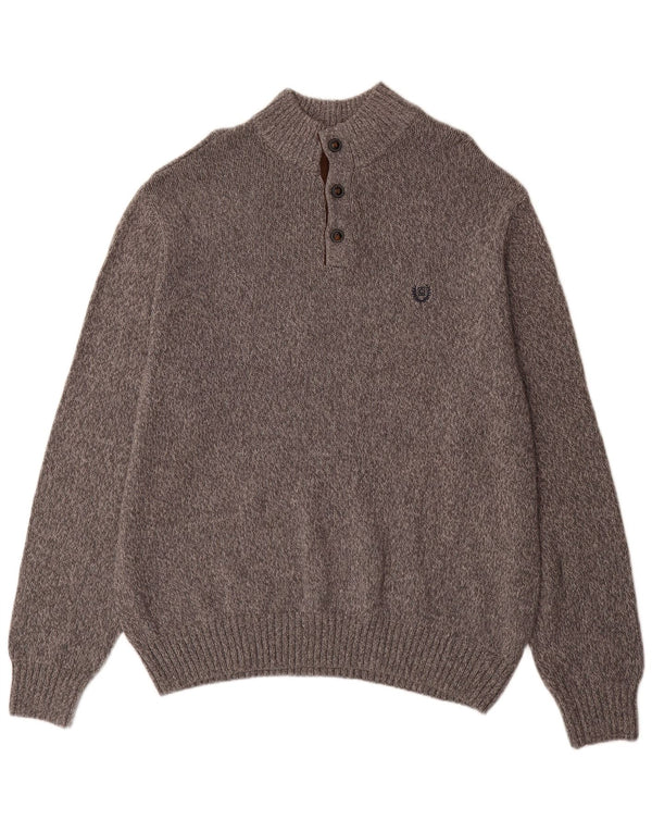 Chaps Herre Big Button Neck Jumper Sweater 2XL Grå Flecked Bomuld