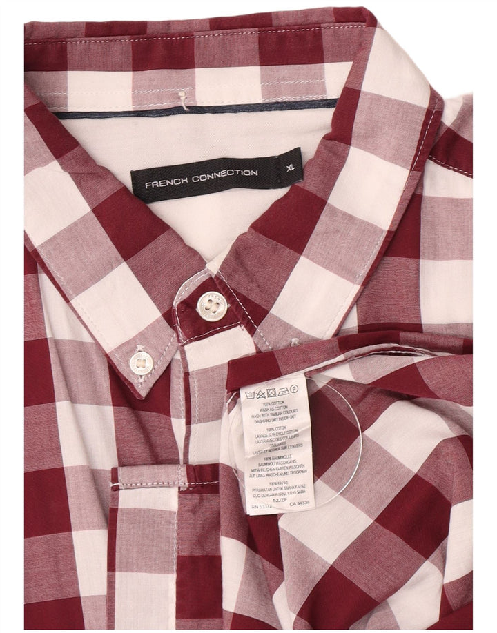 French Connection Herreskjorte XL Burgundy Gingham Cotton