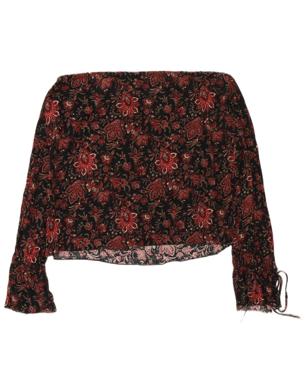Zara Womens Crop Langærmet Off Shoulder Top UK 16 Large Black Floral