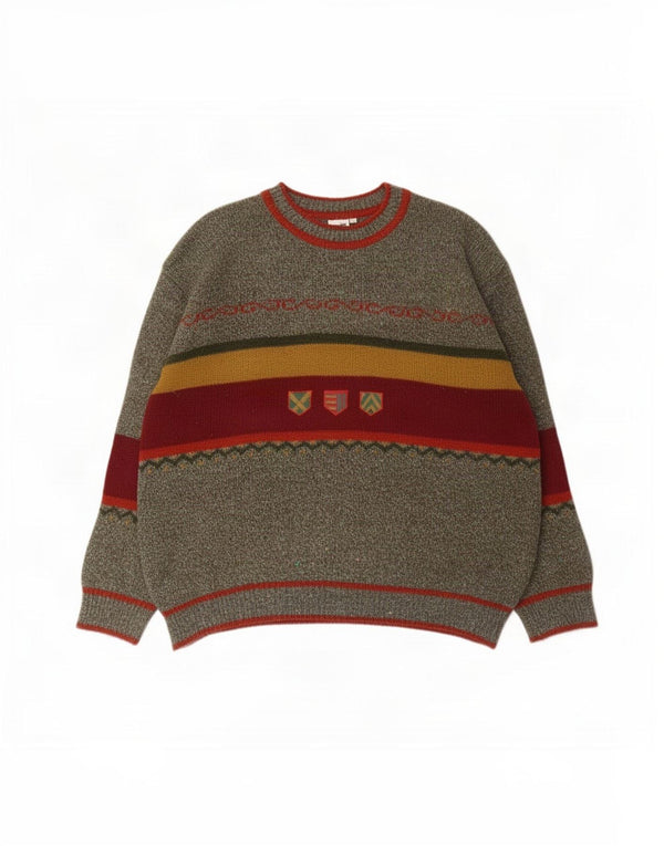 Piu Verona Herre Boat Neck Jumper Sweater XL Grå Colourblock Uld