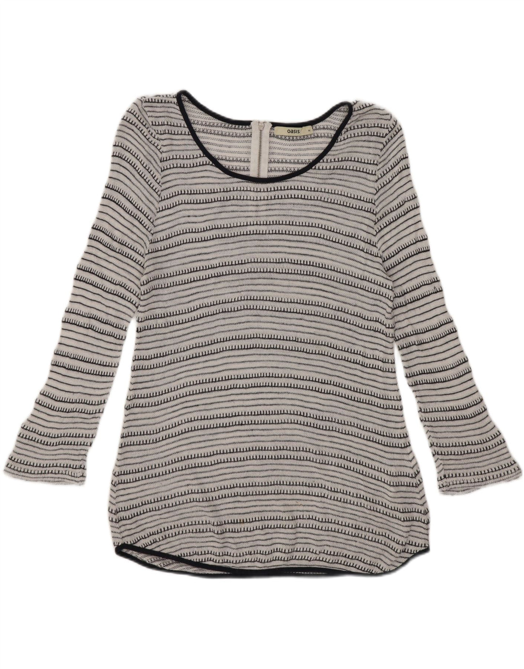 Oasis Dame 3/4 ærmet tunikatop UK 12 Medium hvid stribet viskose