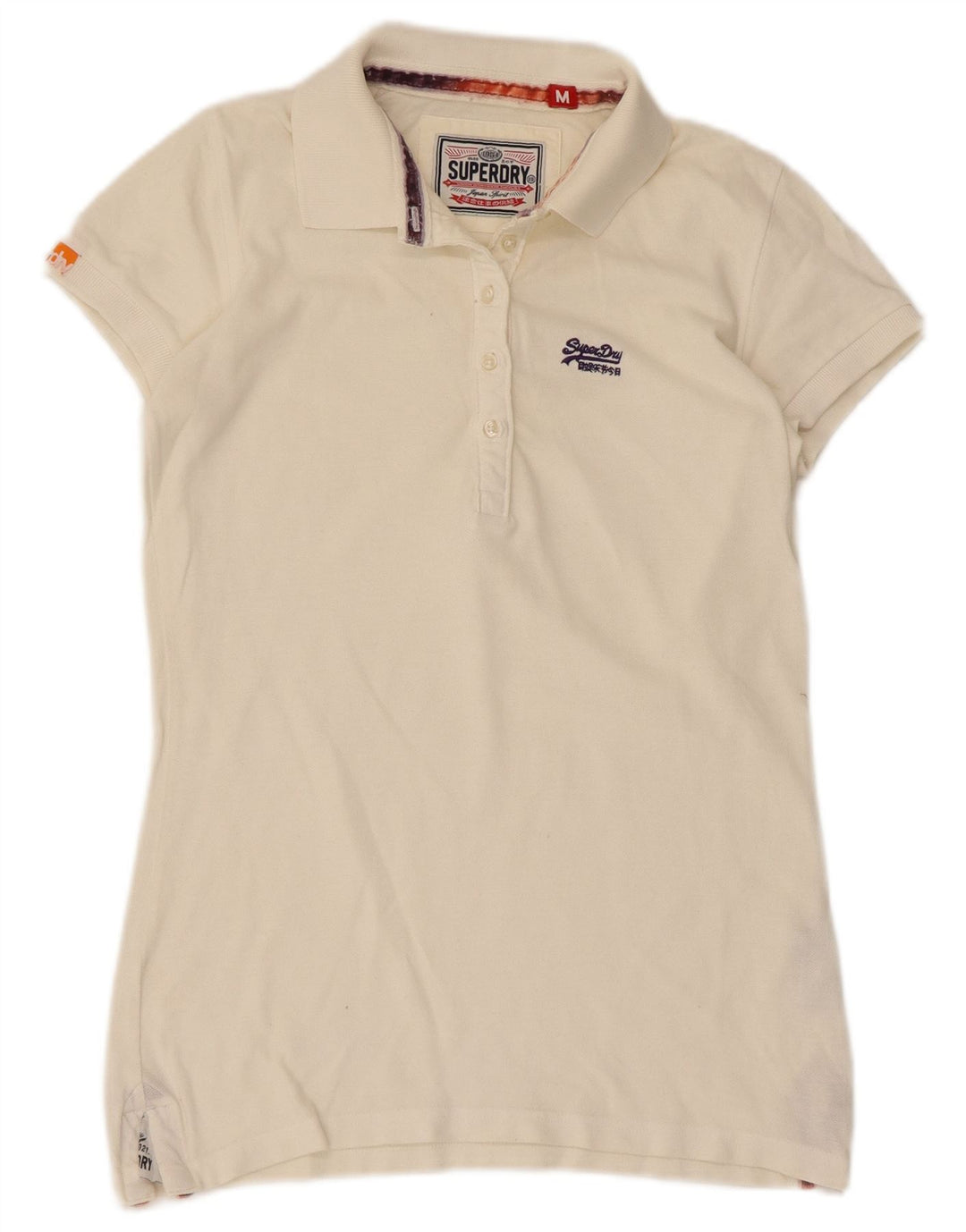 Superdry Dame Polo Shirt UK 12 Medium Off White Bomuld