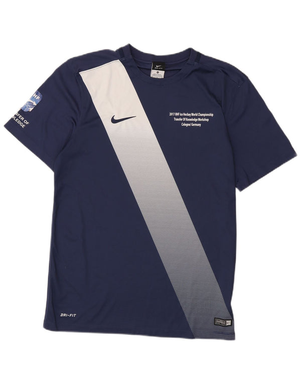 Nike Herre Dri Fit grafisk T-shirt Top Medium Navy Blue Colourblock