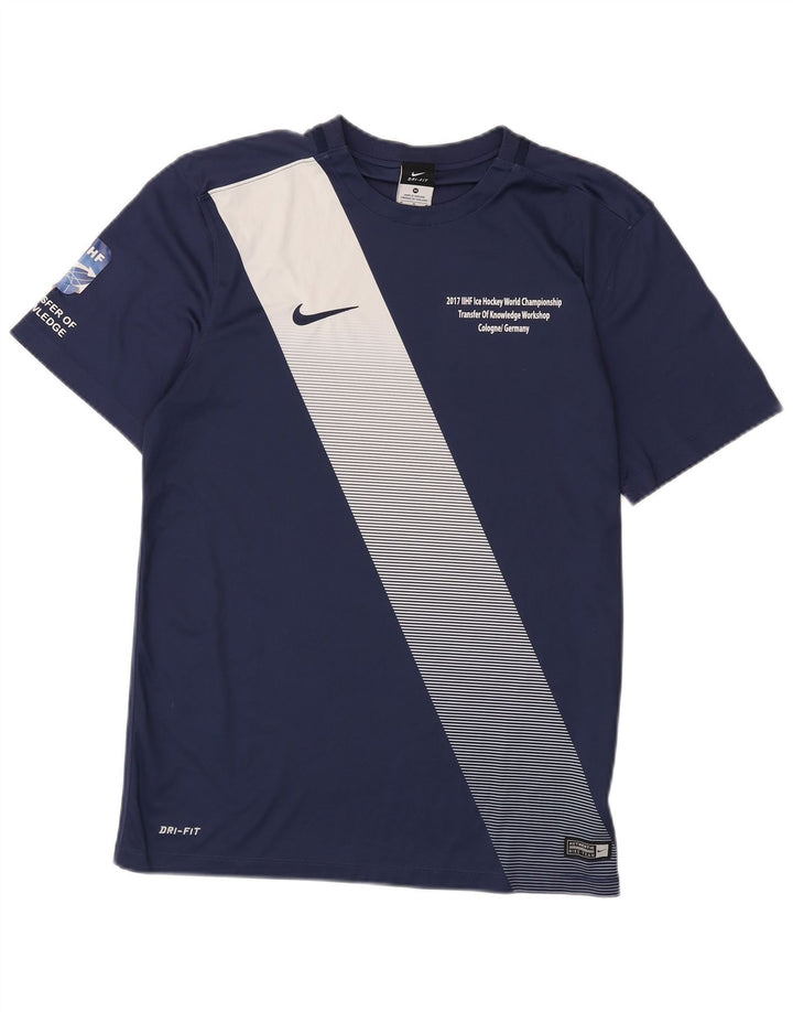 Nike Herre Dri Fit grafisk T-shirt Top Medium Navy Blue Colourblock