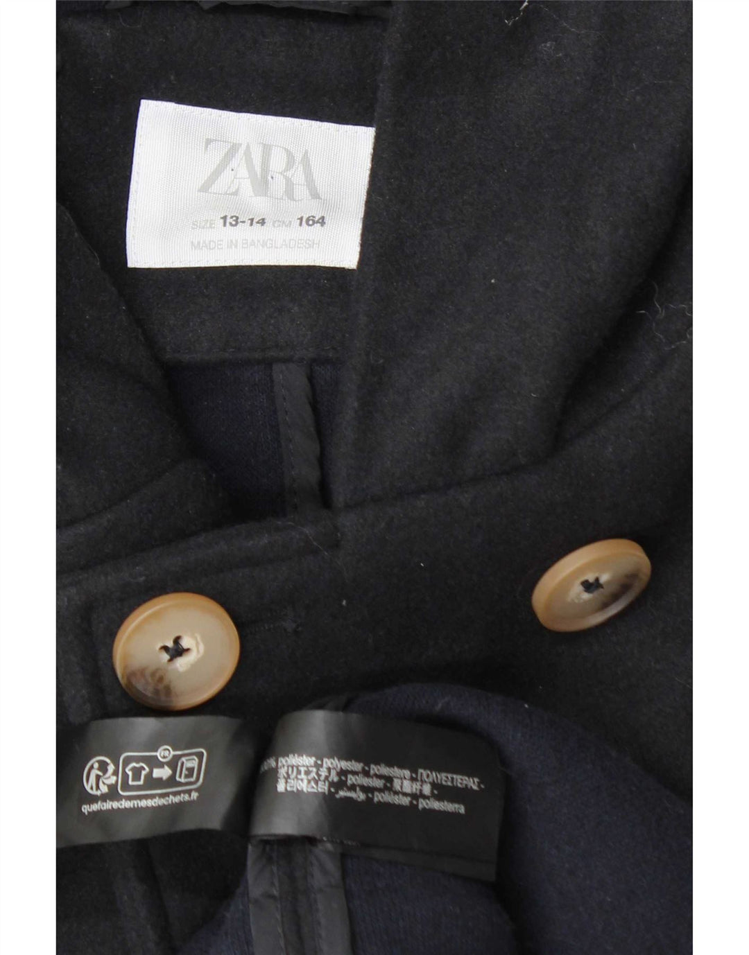 Zara piger med hætte dobbeltradet frakke 13-14 år marineblå polyester