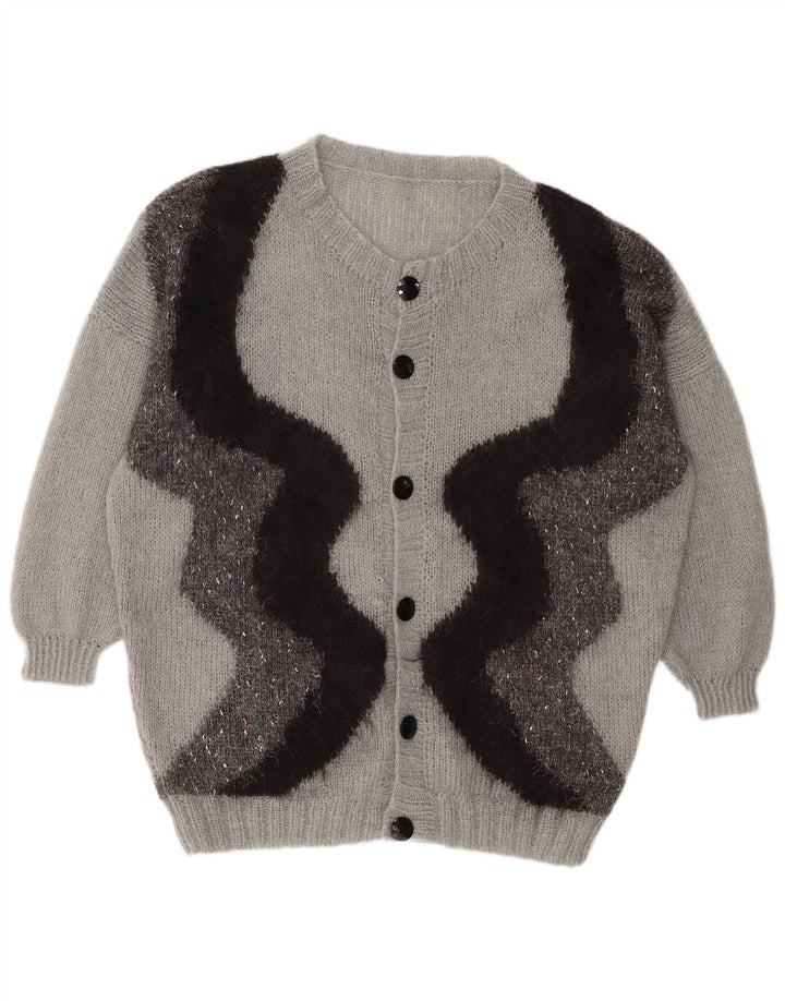 VINTAGE Dame Cardigan Sweater UK 20 2XL Grå Colourblock