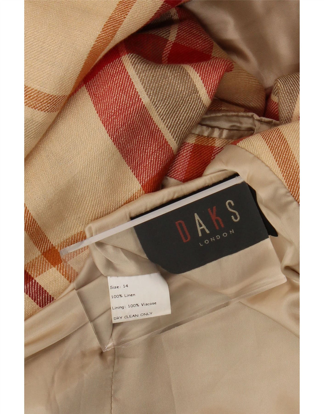 DAKS Dame 2 Button Blazer Jacket UK 14 Large Beige Check Linen