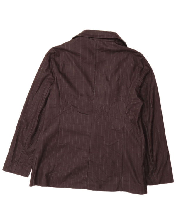 Benetton Dame 1 Knap Blazer Jacket UK 12 Medium Sort Stribet Klassisk