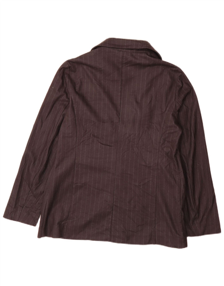 Benetton Dame 1 Knap Blazer Jacket UK 12 Medium Sort Stribet Klassisk