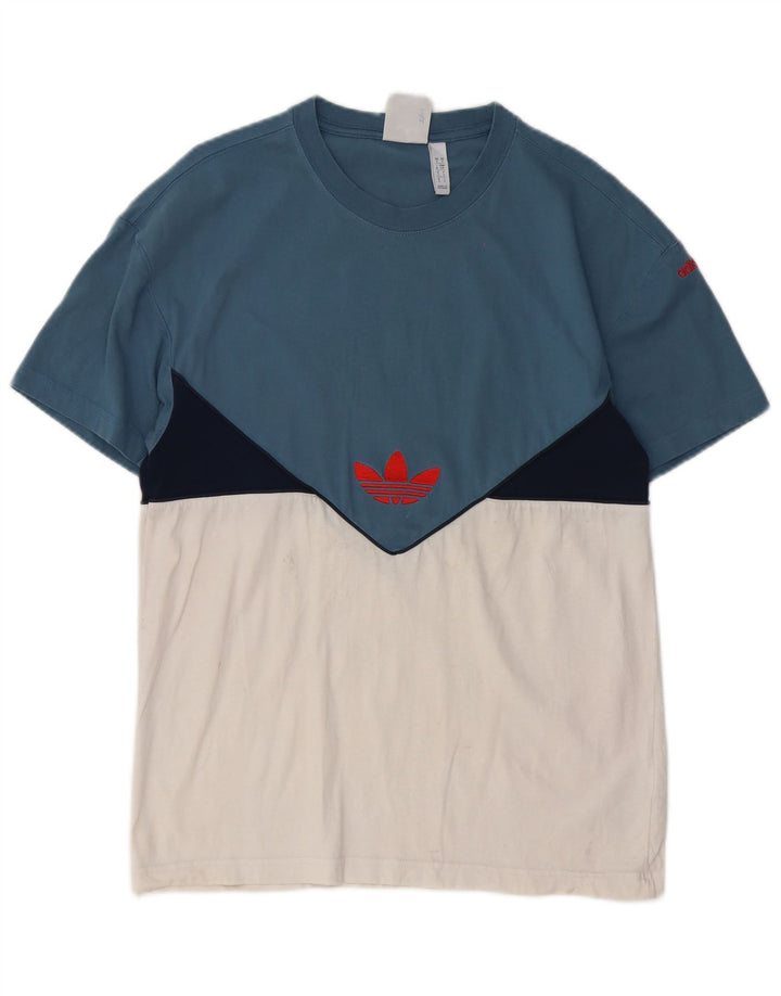 Adidas Herre T-Shirt Top Lille Blå Colourblock Bomuld