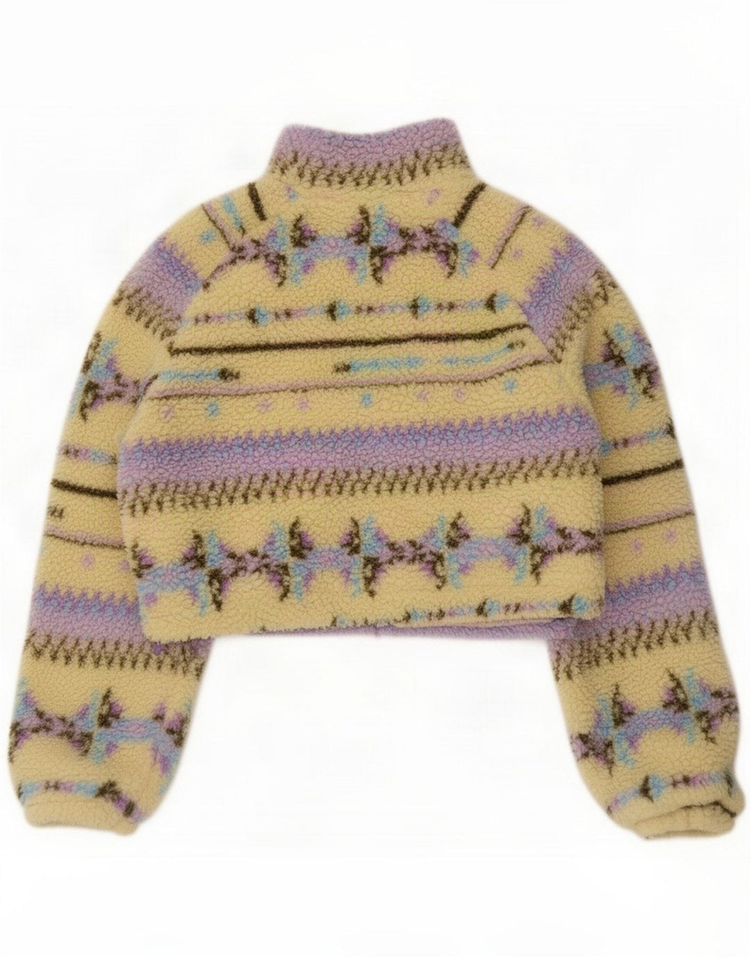 Pull & Bear Dame Crop Fleecejakke UK 6 XS Multicolored Geometric