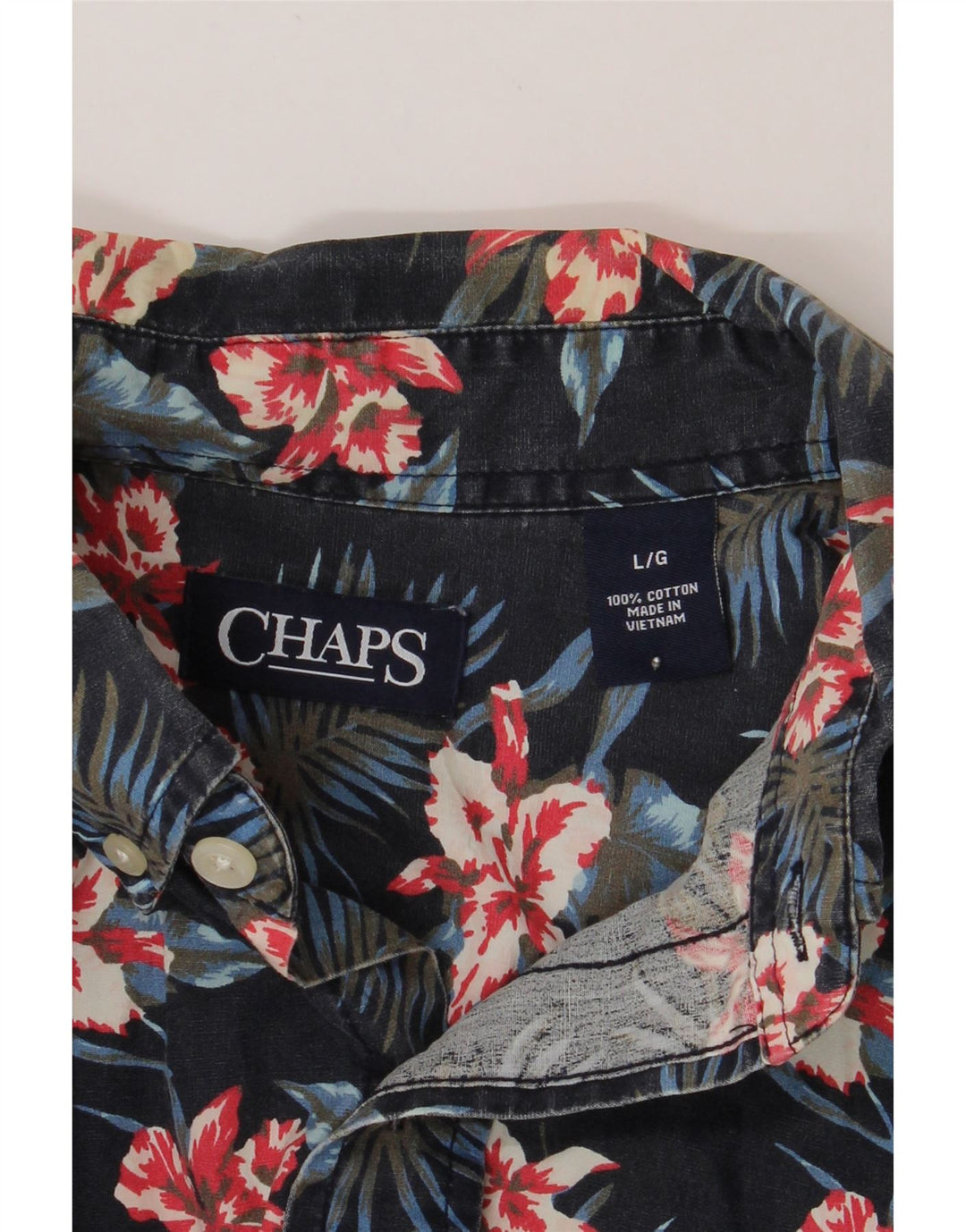 CHAPS Mens Short Sleeve Shirt Large Navy Blue Floral Cotton Vintage Chaps and Second-Hand Chaps from Messina Hembry 