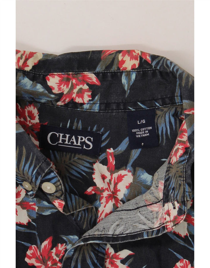 CHAPS Mens Short Sleeve Shirt Large Navy Blue Floral Cotton Vintage Chaps and Second-Hand Chaps from Messina Hembry 