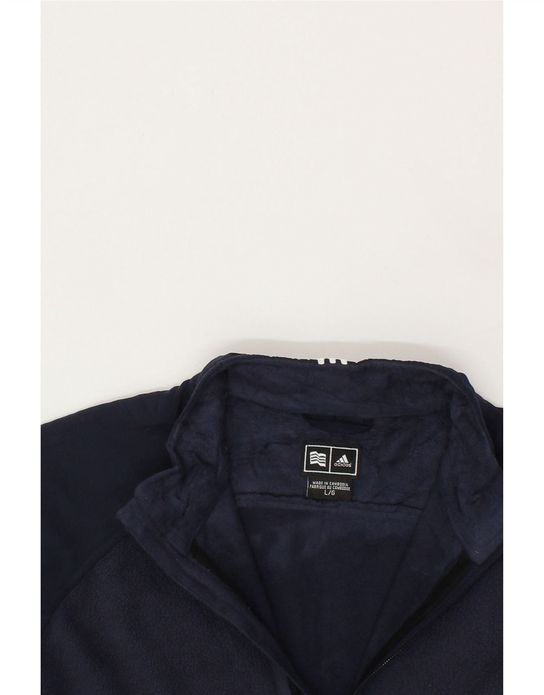 ADIDAS Mens Clima Proof Zip Neck Fleece Jumper Large Navy Blue Polyester Vintage Adidas and Second-Hand Adidas from Messina Hembry 
