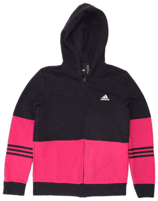 Adidas hættetrøje med lynlås til kvinder UK 12/14 Medium Navy Blue Colourblock