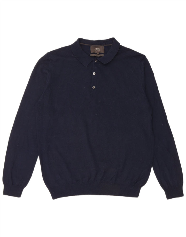 Marks & Spencer Herre Polo Neck Jumper Sweater Stor Marineblå Akryl