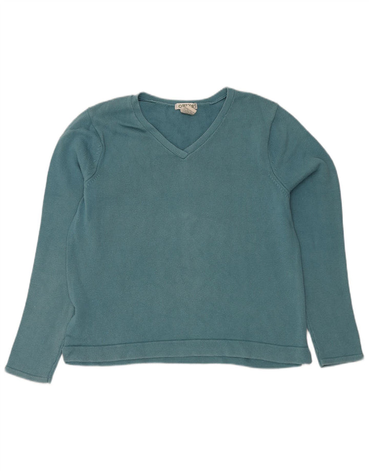 Orvis Dame V-hals sweater UK 14 Stor Blå Bomuld
