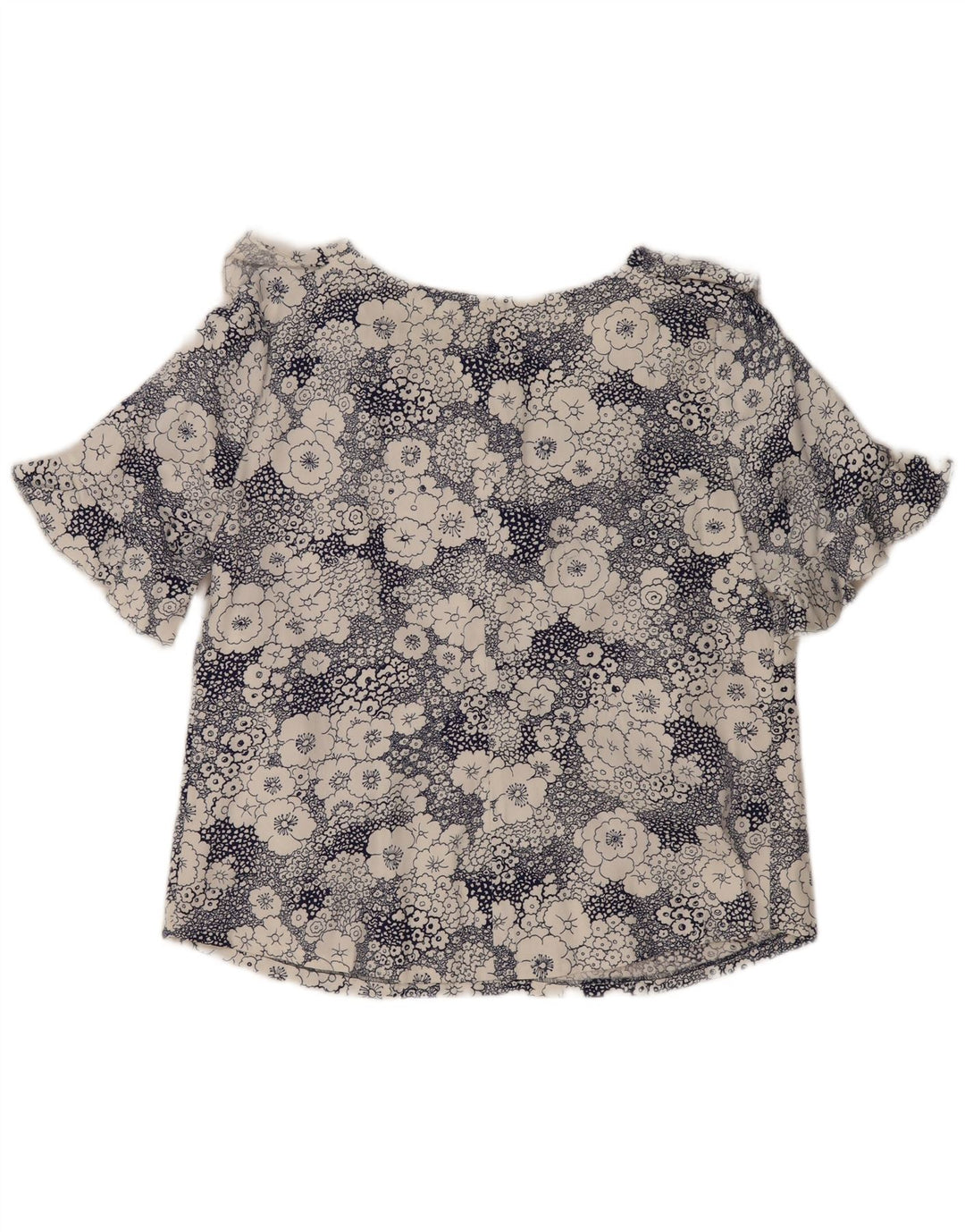 Vintage Dame Bluse Top UK 16 Large Blue Floral