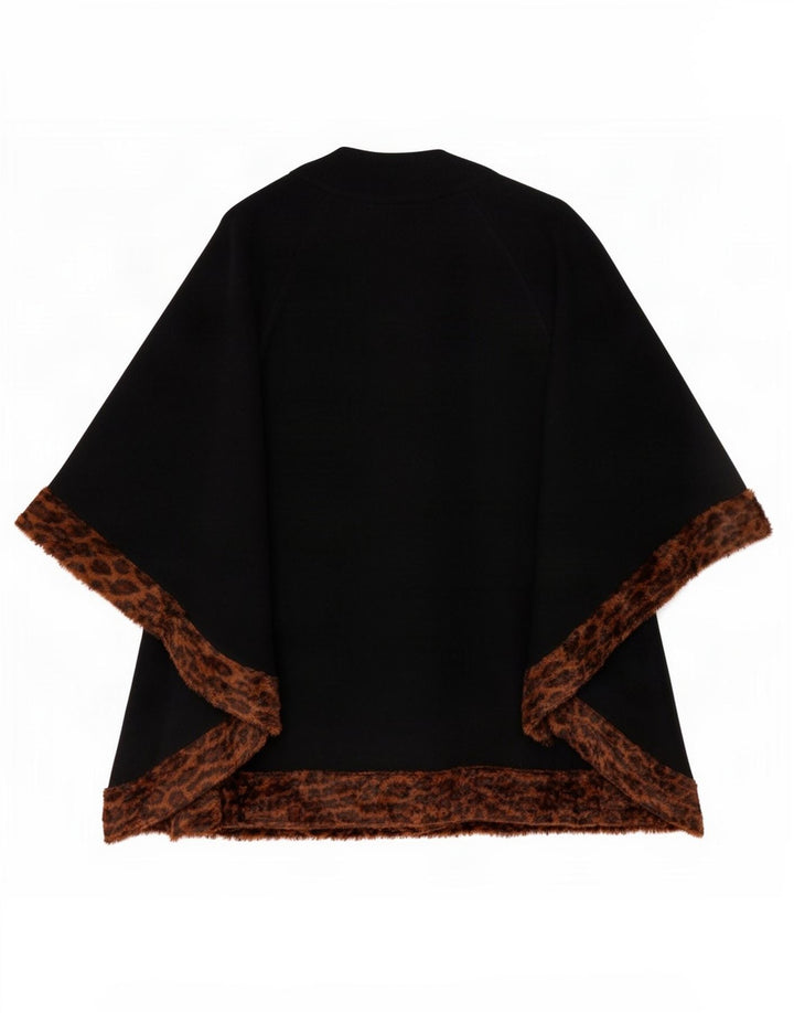 Vintage Dame Cape Coat IT 42 Medium Black Animal Print Uld