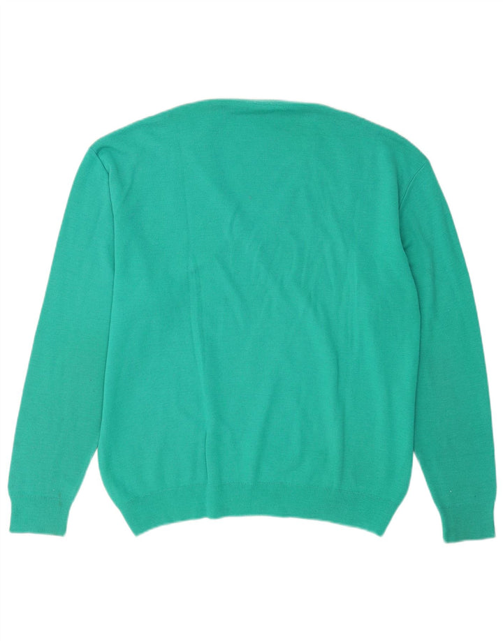 Vintage Herre V-hals sweater Stor turkis uld
