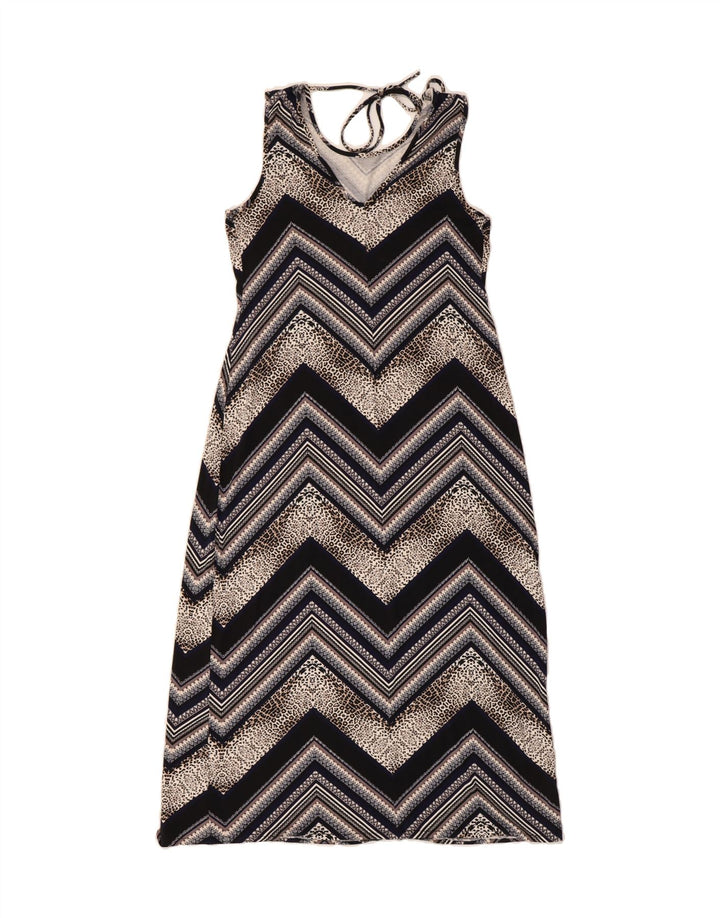 WALLIS Womens Sleeveless A-Line Dress UK 14 Medium  Black Chevron Viscose Vintage Wallis and Second-Hand Wallis from Messina Hembry 
