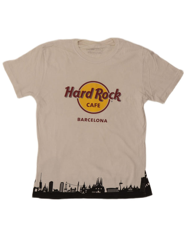 Hard Rock Cafe Herre Barcelona Grafisk T-Shirt Top Medium Off White Bomuld