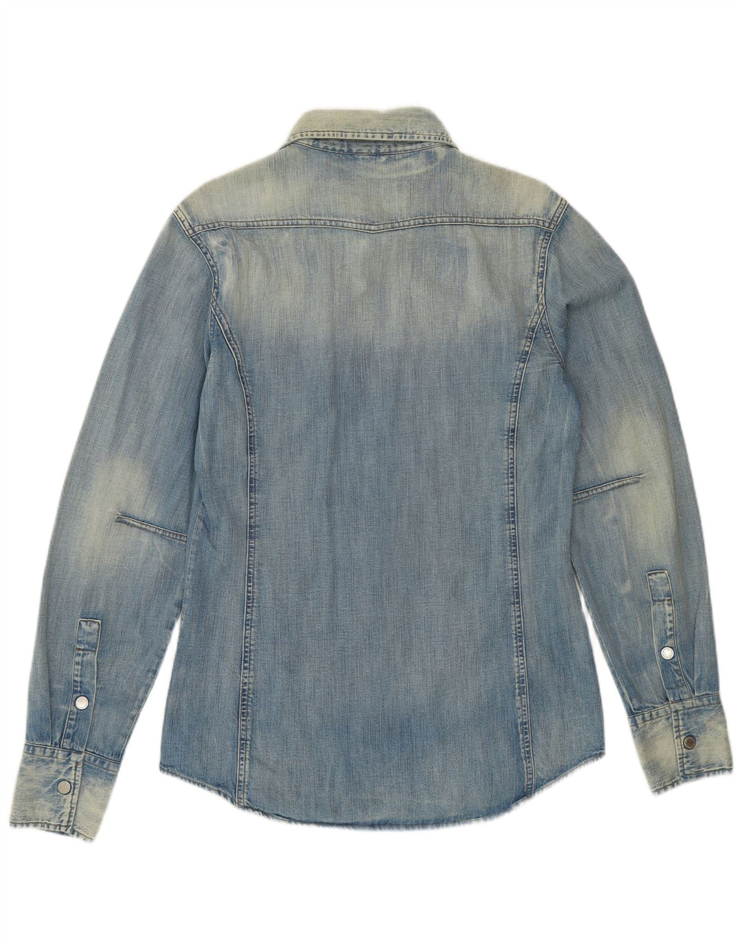 BENETTON Herre Acid Wash Denim Shirt Medium Blue Cotton