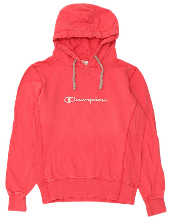 Champion Dame Grafisk Hoodie Jumper UK 14 Medium Rød Bomuld
