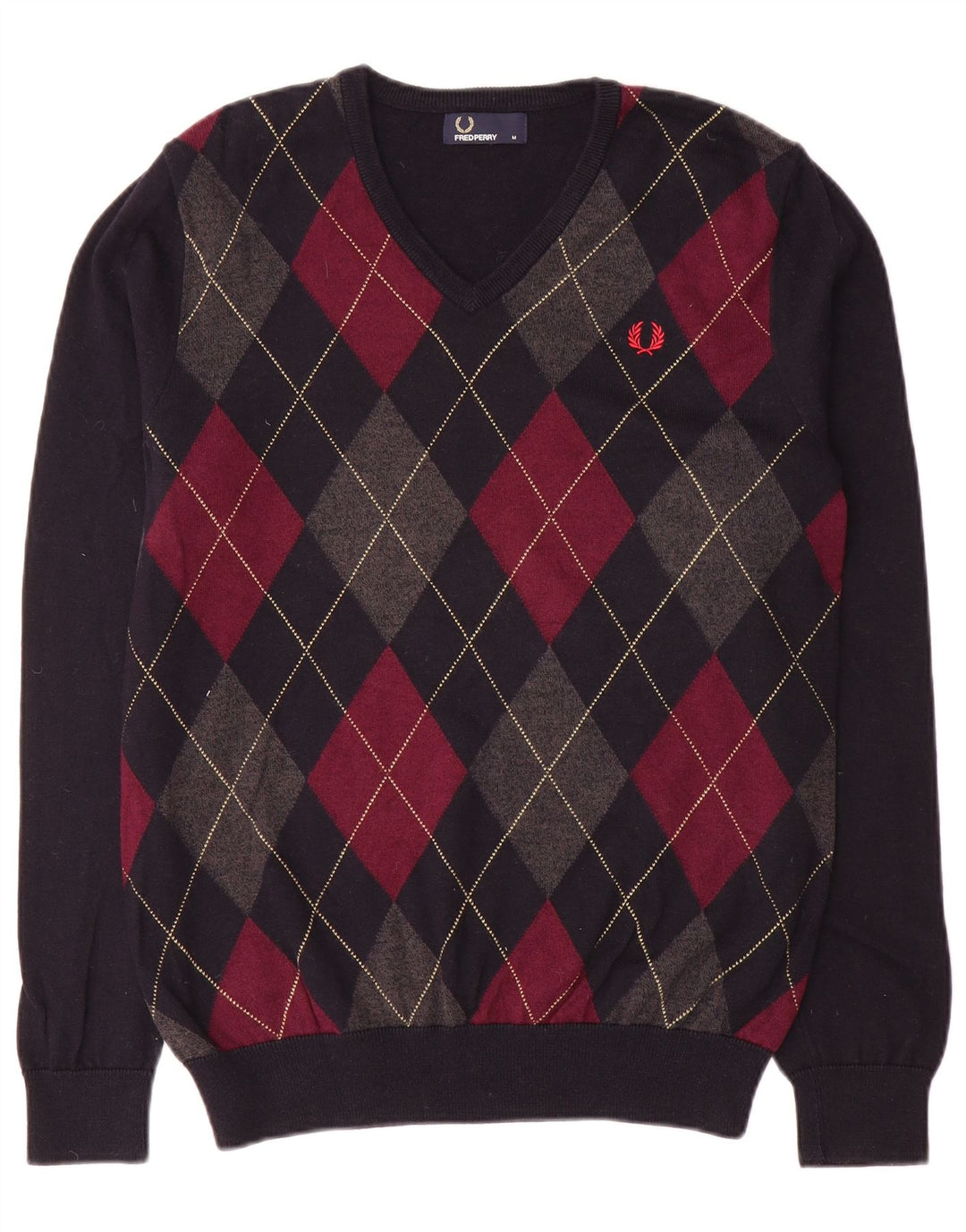 Fred Perry Herre V-hals sweater Medium Navy Blue Argyle/Diamond