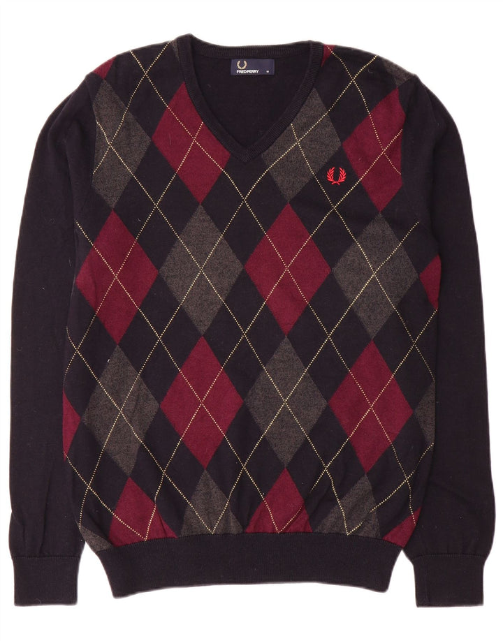 Fred Perry Herre V-hals sweater Medium Navy Blue Argyle/Diamond