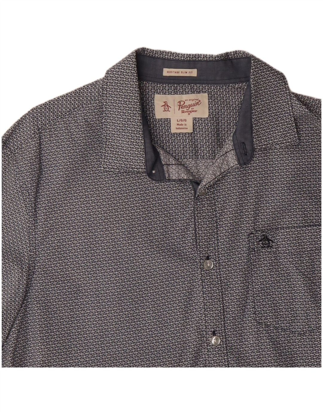 PENGUIN Heritage Slim Fit Kortærmet Skjorte Stor Blå Geometrisk