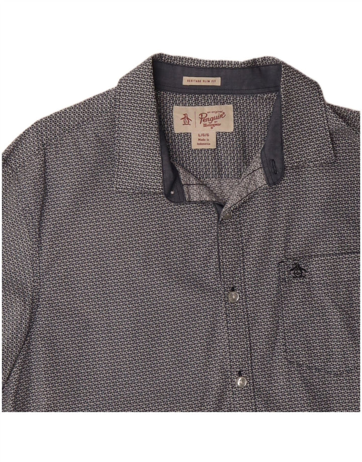 PENGUIN Heritage Slim Fit Kortærmet Skjorte Stor Blå Geometrisk