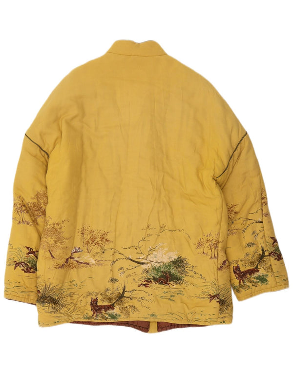 Vintage polstret jakke til kvinder UK 16 Large Yellow Animal Print Polyester