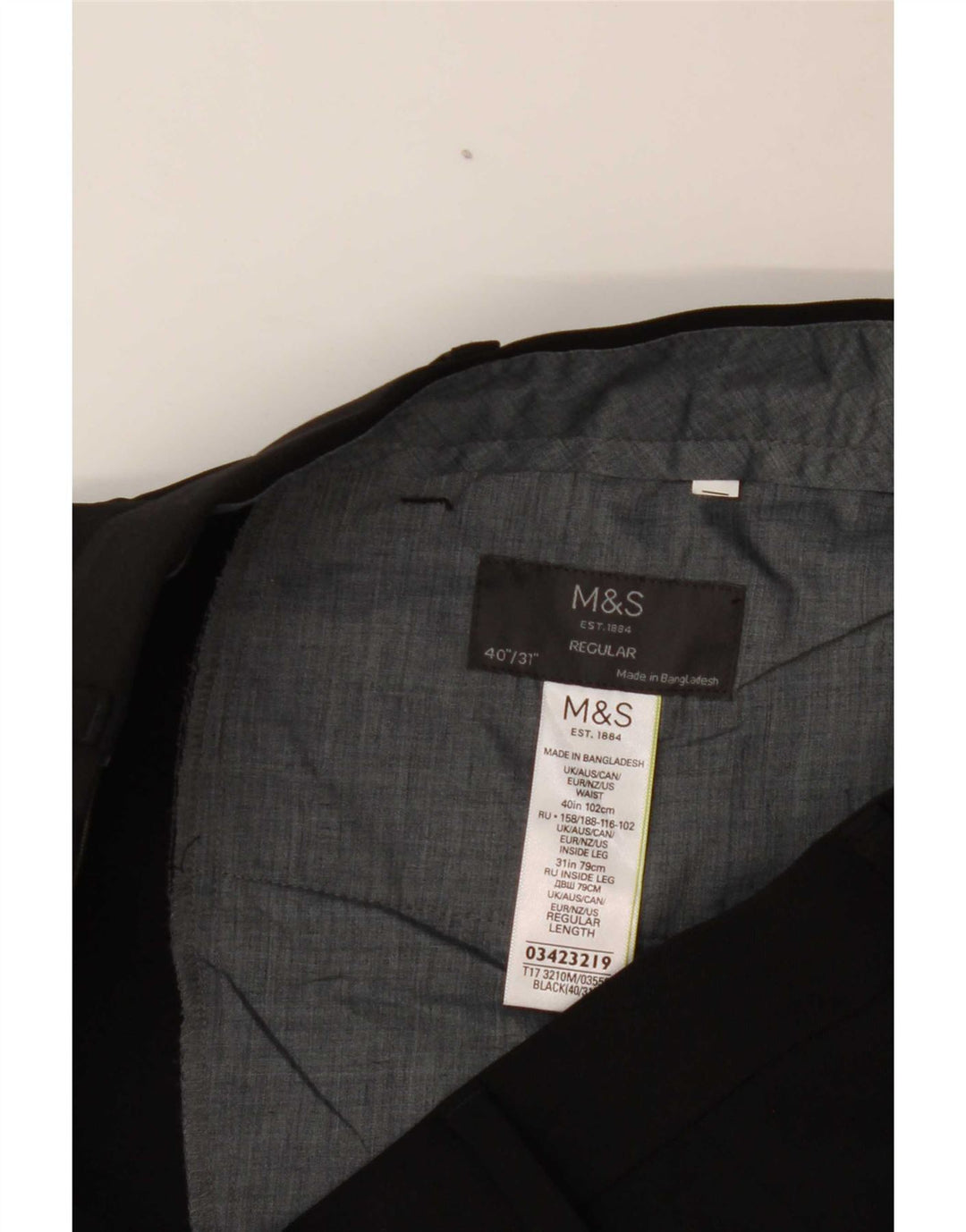 Marks & Spencer Herre Regular Suit Bukser W40 L31 Sort Polyester